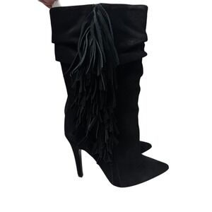 Aldo Y2K Fringe Suede Stiletto Boots Black Size 7